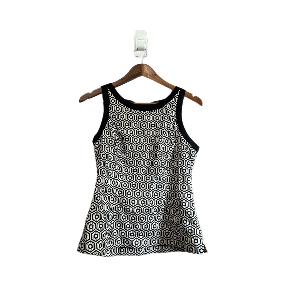 White House Black Market Sleeveless Top Womens 8 Black White Geometric Excellent